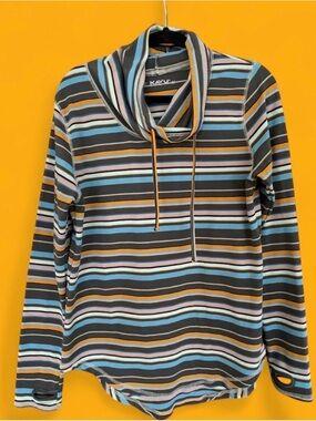 Kavu Striped Cowl-neck Pullover Sweater — Gray, Mustard, Blue, pink  & Mint